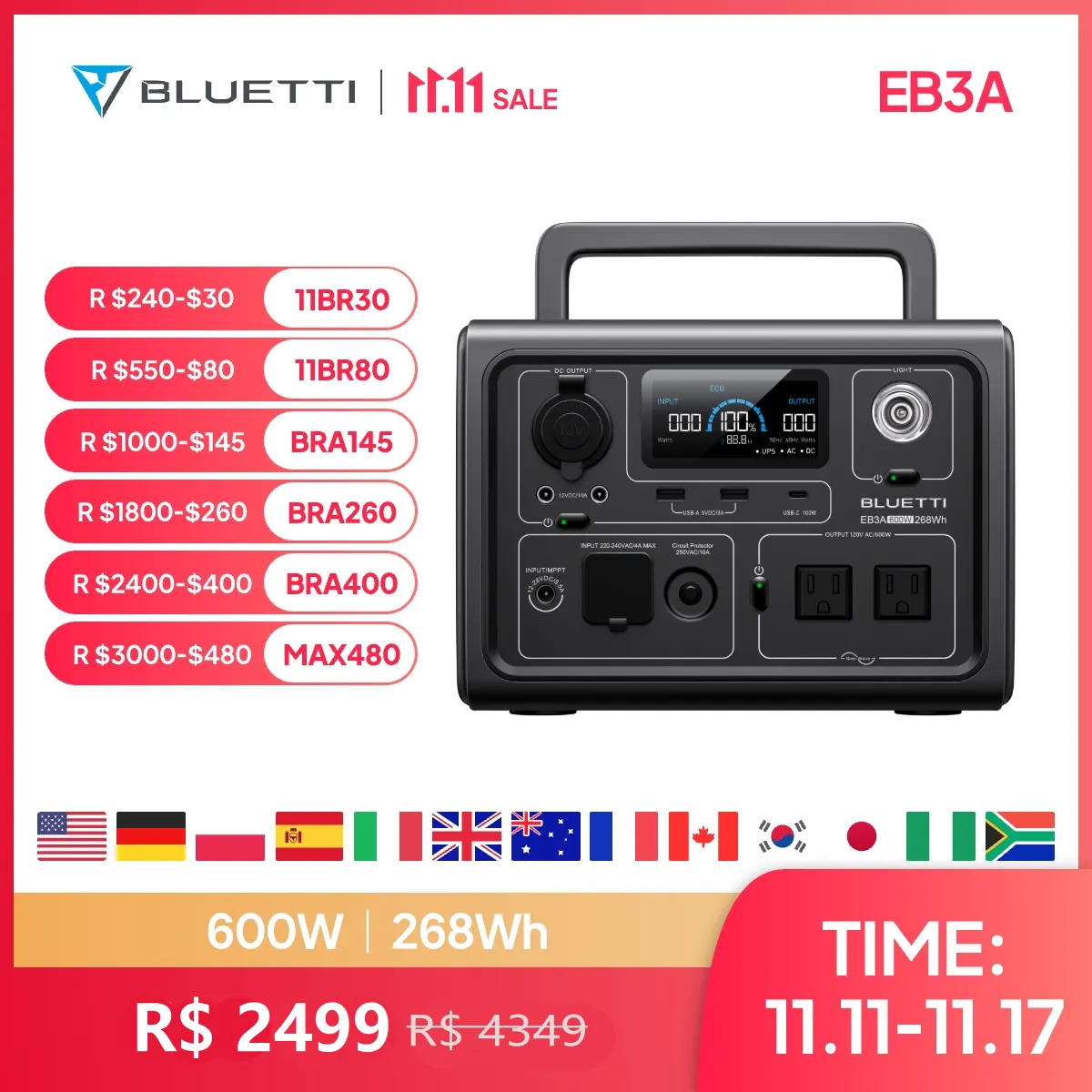 [R$1940 &Quot;Moedas&Quot;/Br] Bluetti Eb3a Estao De Energia Porttil